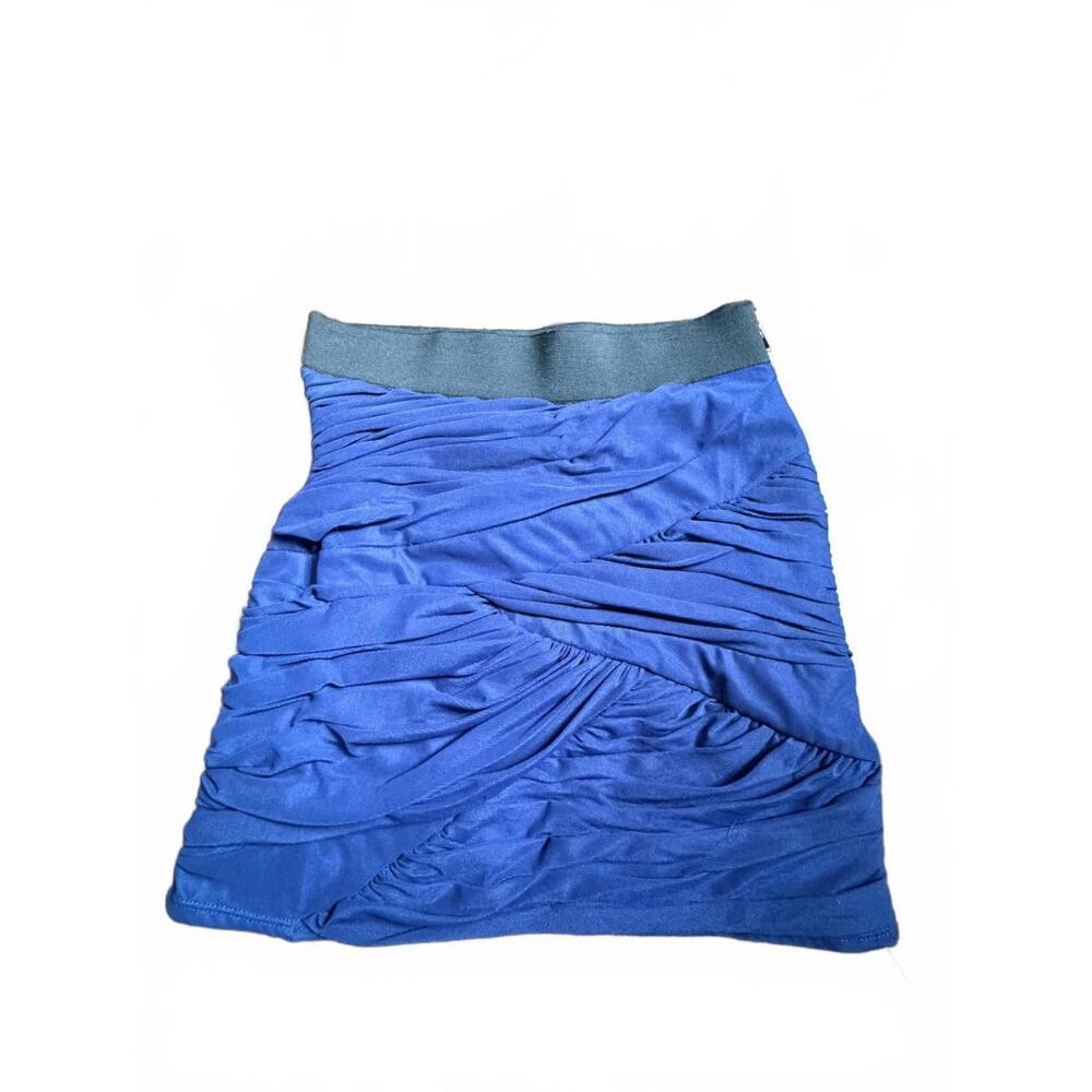 Larok Luxe Blue Ruched Mini Skirt with Elastic Waistband XS